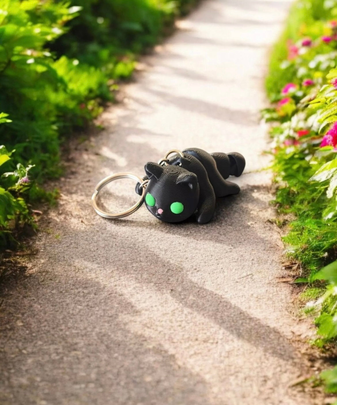 Porte-clé 3D Chat noir en Mais Naturel - Fait main en Bretagne