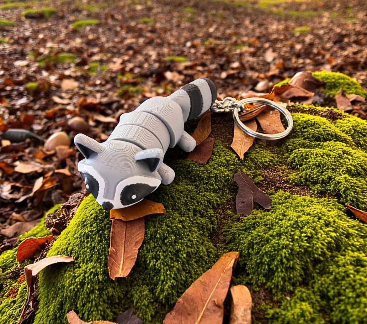Porte-clé 3D Raton laveur en Mais Naturel - Fait main en Bretagne