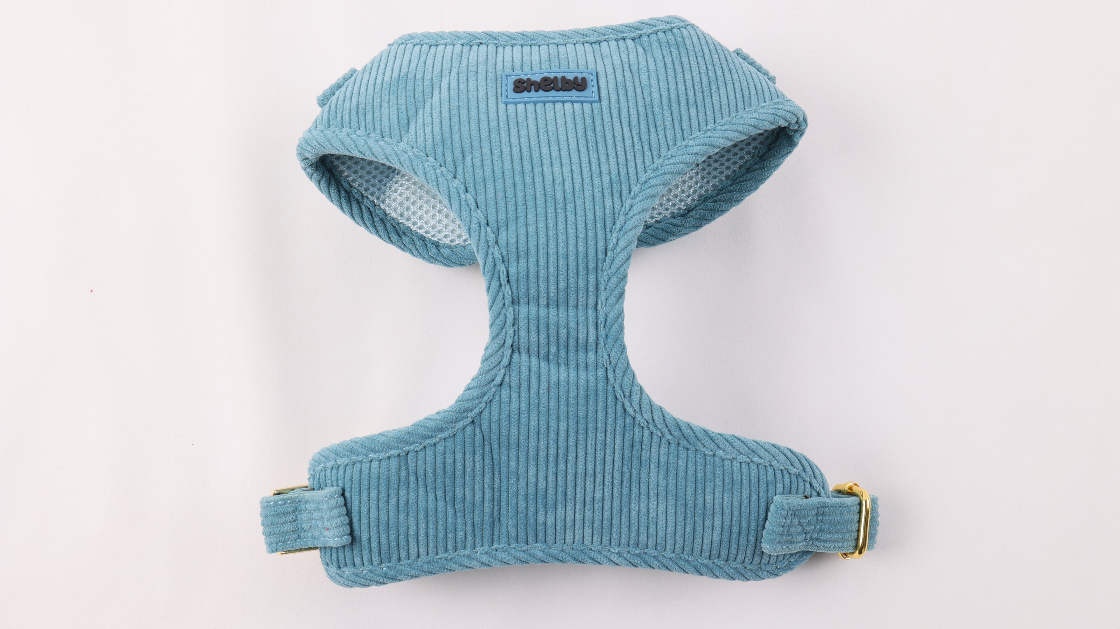Harnais pour chien en velours côtelé bleu fait main – Élégant avec finitions métalliques