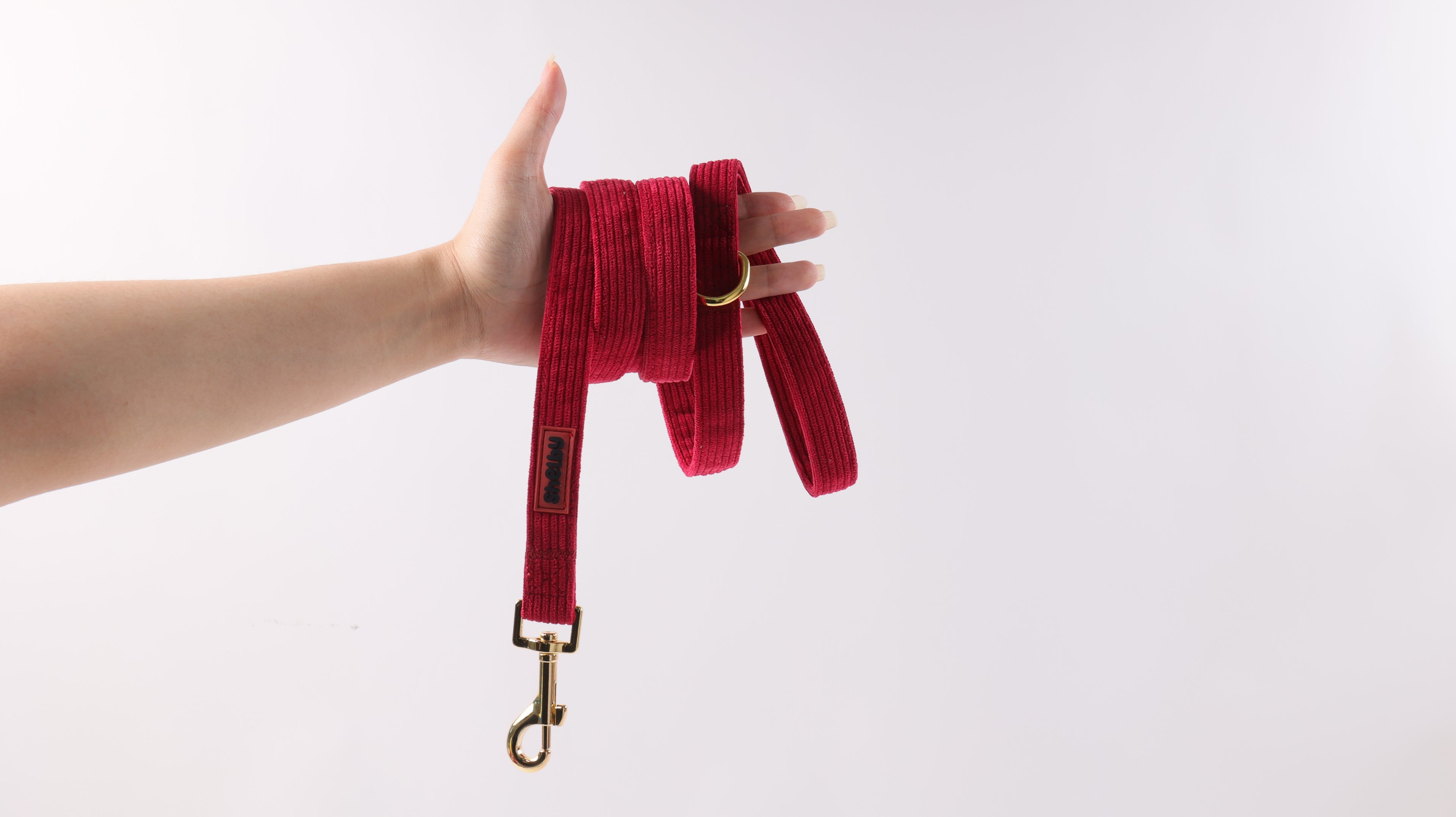 Laisse pour chien en velours côtelé rouge PANA FORTE – Fait main, élégante et résistante avec mousqueton métallique
